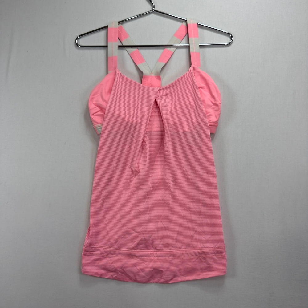 Lululemon Power Y Tank Built In Bra Pink Stripe Racerback Yoga Size 6